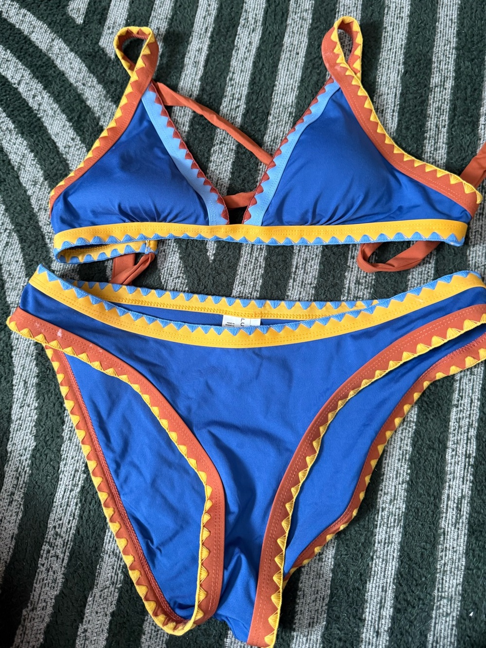 Lucky Brand Blue Bikini Set with Yellow & Orange Trim
